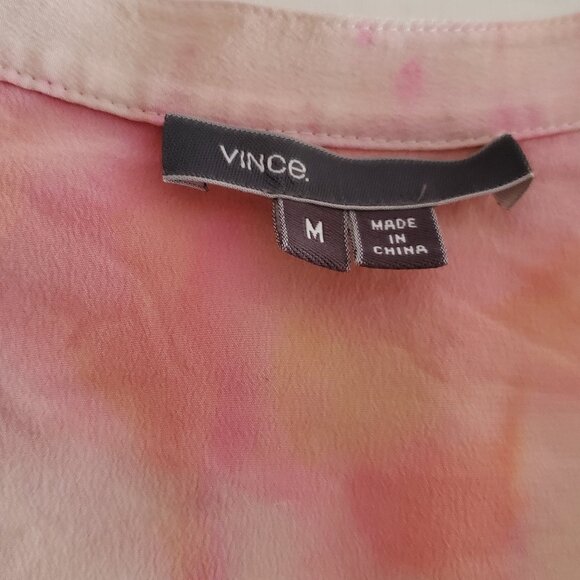 painted Vince Silk tank top sleeveless shirt white coral pink sand band collar M - Picture 3 of 11